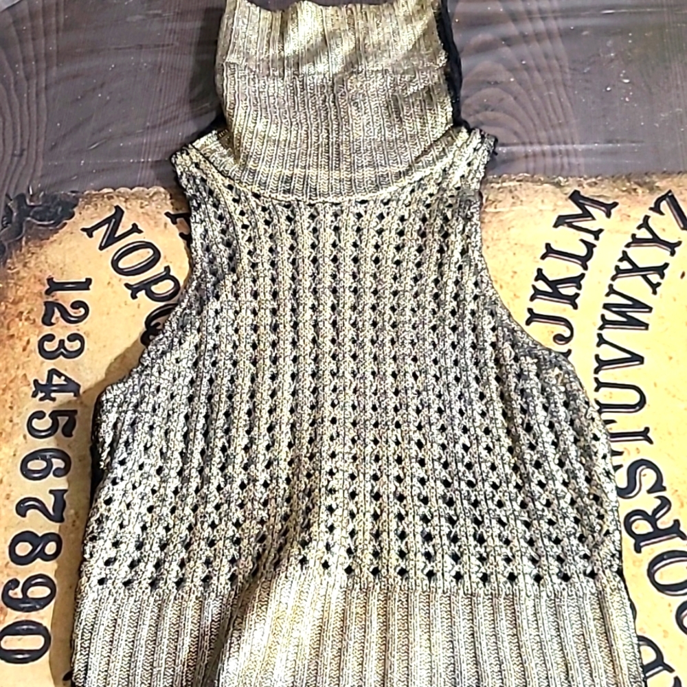 Lip Service - Radioactive Chain Reaction  metallic gold sweater -  L
